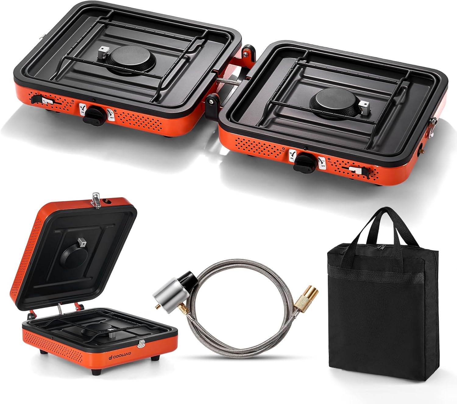 Odoland Portable 2 Burner Camping Stove Propane 17000 BTU/h Gas Stove Collapsible Backpacking Stove for Indoor Outdoor Cooking Hiking and Picnic