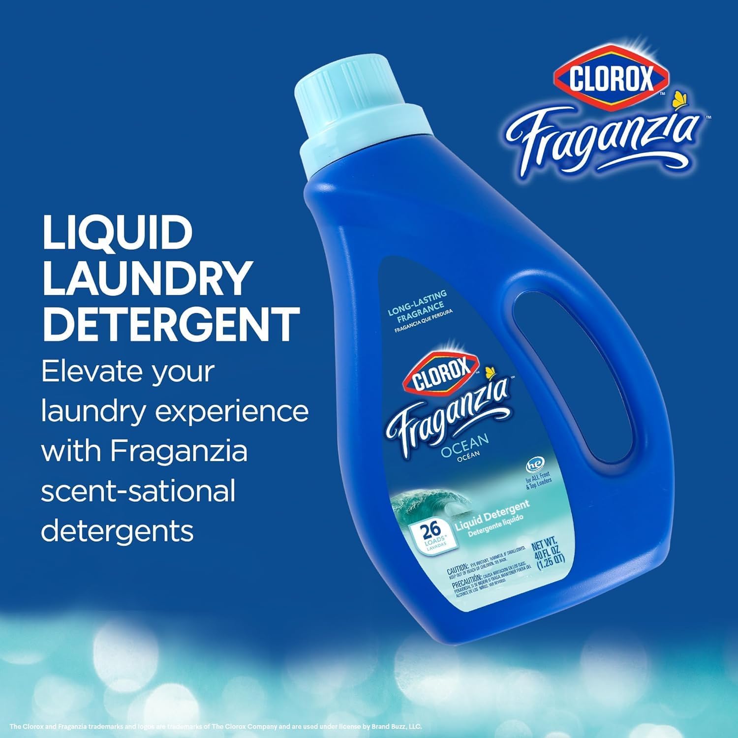 Clorox Fraganzia Liquid Laundry Detergent in Ocean Scent - HE Compatible for All Front and Top Load Washing Machines, High Efficiency Laundry Detergent Compatible, 40 Fl Oz - 6 Pack