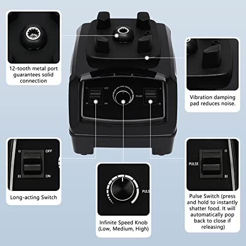 2200W Professional Countertop Smoothie Blender, 2L Heavy Duty Stainless Steel Commercial Kitchen Blender Mixer Juicer Ice Crusher,Adjustable Speed for Milkshakes,Ice Creams, Fresh Juices (Black)