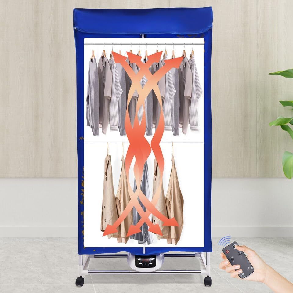 Portable Clothes Dryer, 1500W Clothes Dryer Machine with Timer, Travel Portable Laundry Drying Wardrobe, Electric Clothes Drying Rack and Dryer for Travel, Apartments, Home
