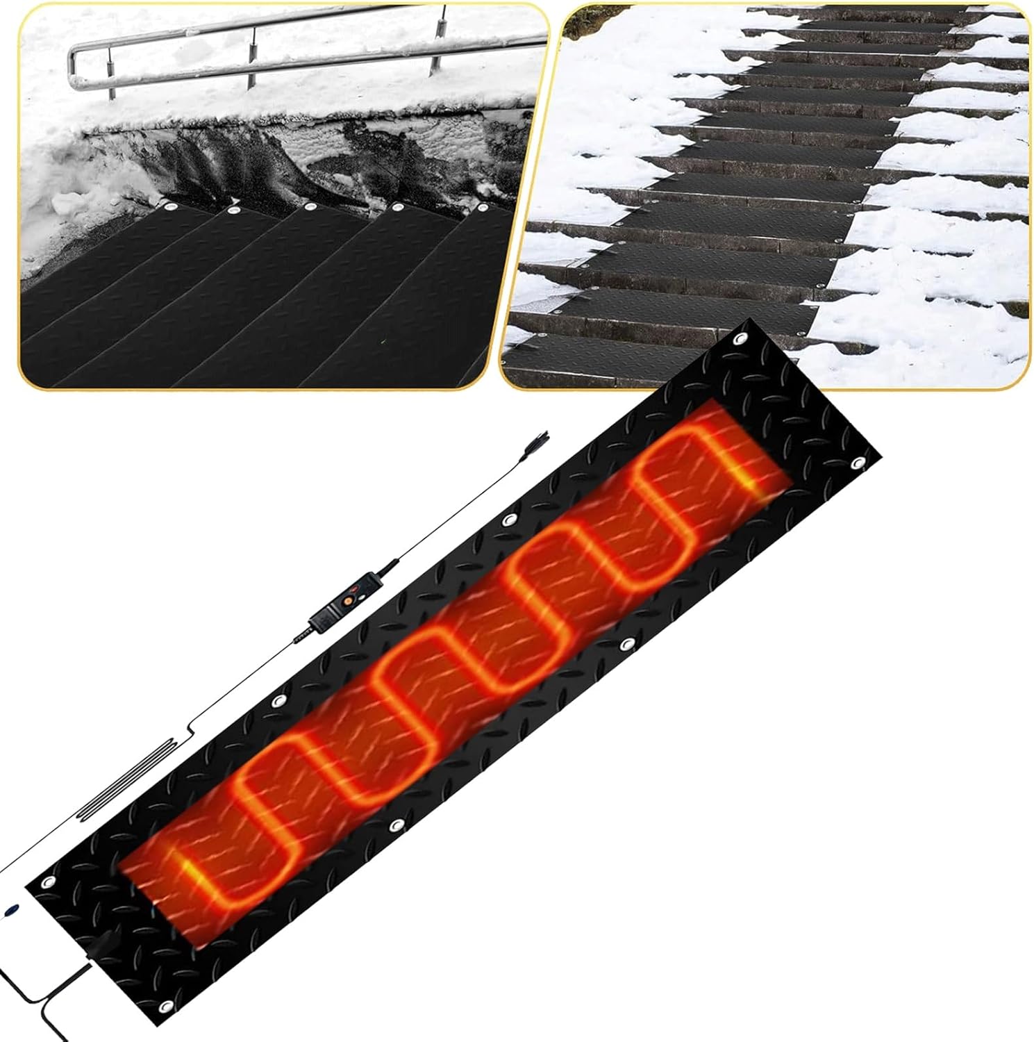 Heated Snow Melting Mat for Stairs Entrances, Snow Melting Non-Slip Walkway Heated Outdoor Mat, IPX6 Waterproof, Heated Mats for Winter Snow Removal, for Residential and Industrial(11 in*15 ft (27.94c