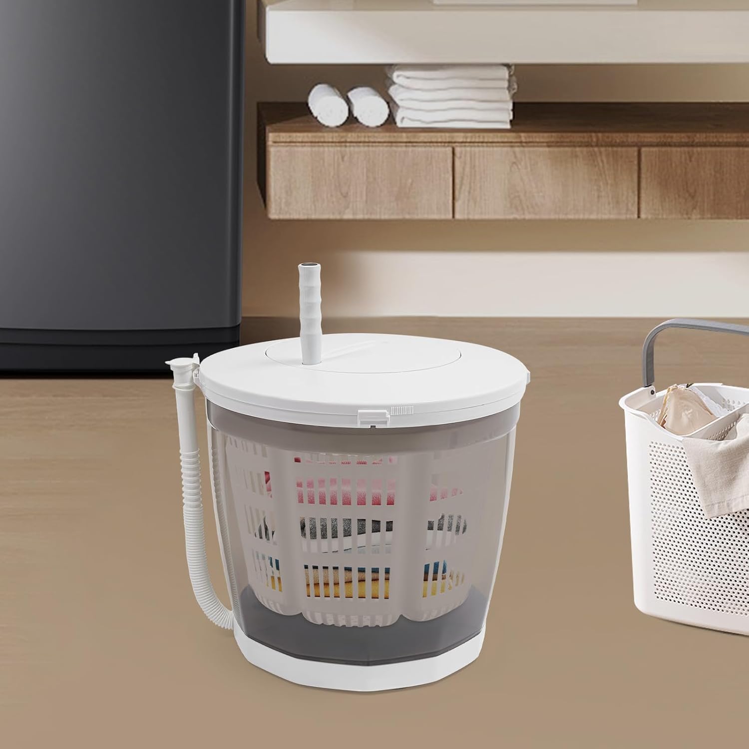 Mini Manual Washing Machine, Portable Washing Machine with Folding Handle Compact Laundry Machine Small Spin Dryer Mini Hand Washer for Socks Towels Baby Clothes