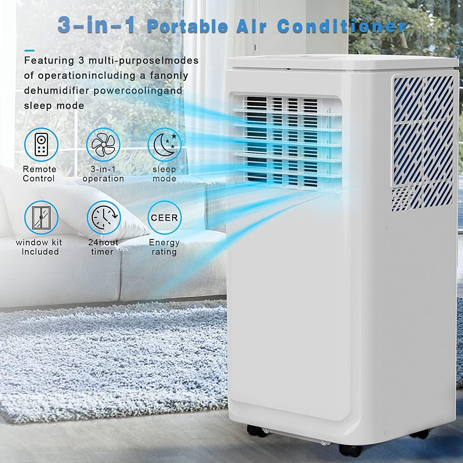 OFIKA 8000 BTU Portable Indoor Air Conditioner,Portable AC Unit for Room Up to 350 Sq.Ft,3-in-1 Room Air Conditioner with Remote Control,Digital Display,Window Mount Kit,24H Timer White (8000BTU)