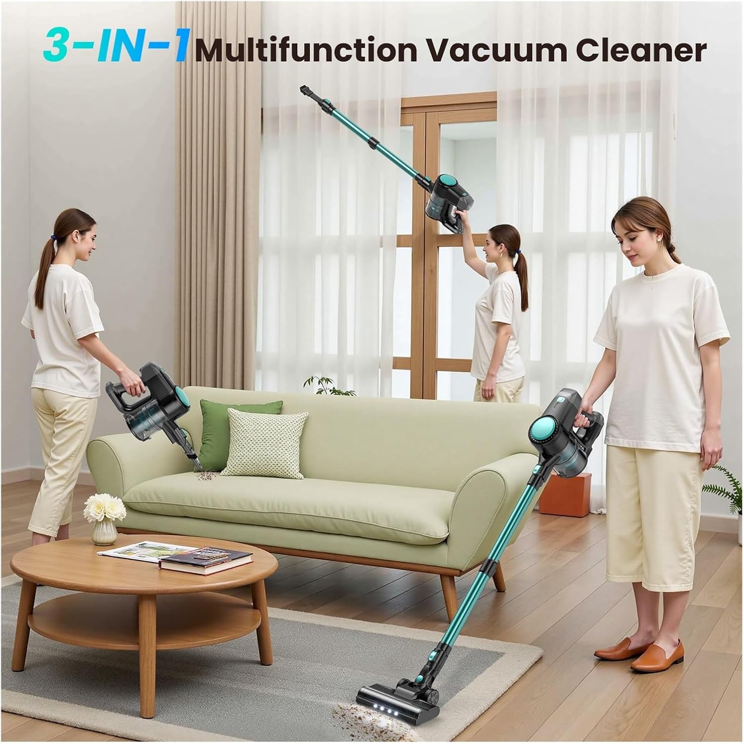 INSE N3T Cordless Vacuum Cleaner, 20Kpa Powerful Suction, 6-in-1 Lightweight Stick Vacuum, Flexible LED Head For Carpet Hard Floor Pet Hair Car Cleaning