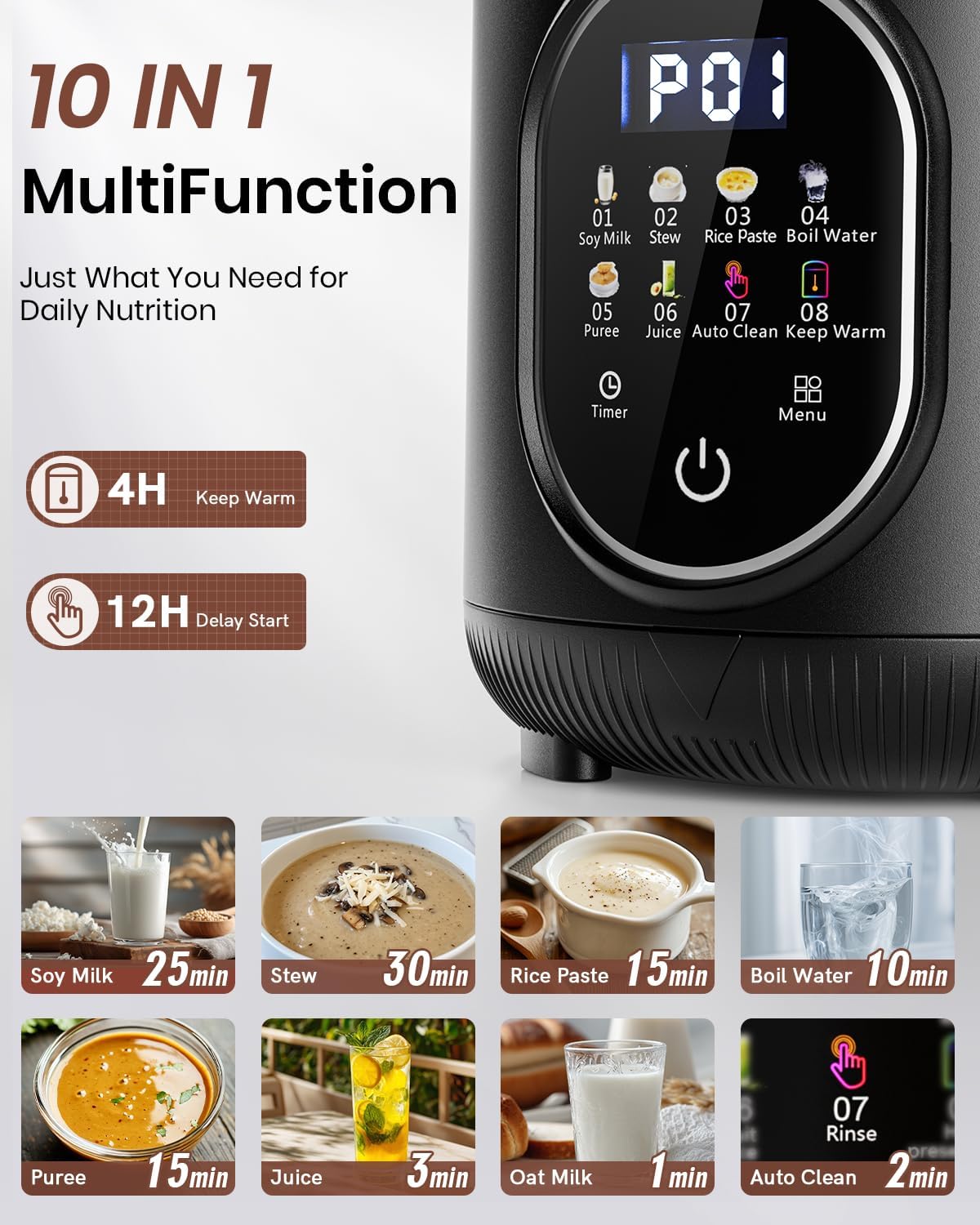 55oz Family Size Nut Milk Maker (5-6 Cups), Soy Milk Maker Machine for Almond/Oat/Soy/Cashew Milk, Juice & Smoothie, Almond Milk Maker with Auto Clean/Self-Clean, Delay Start, Boil Water & Keep Warm