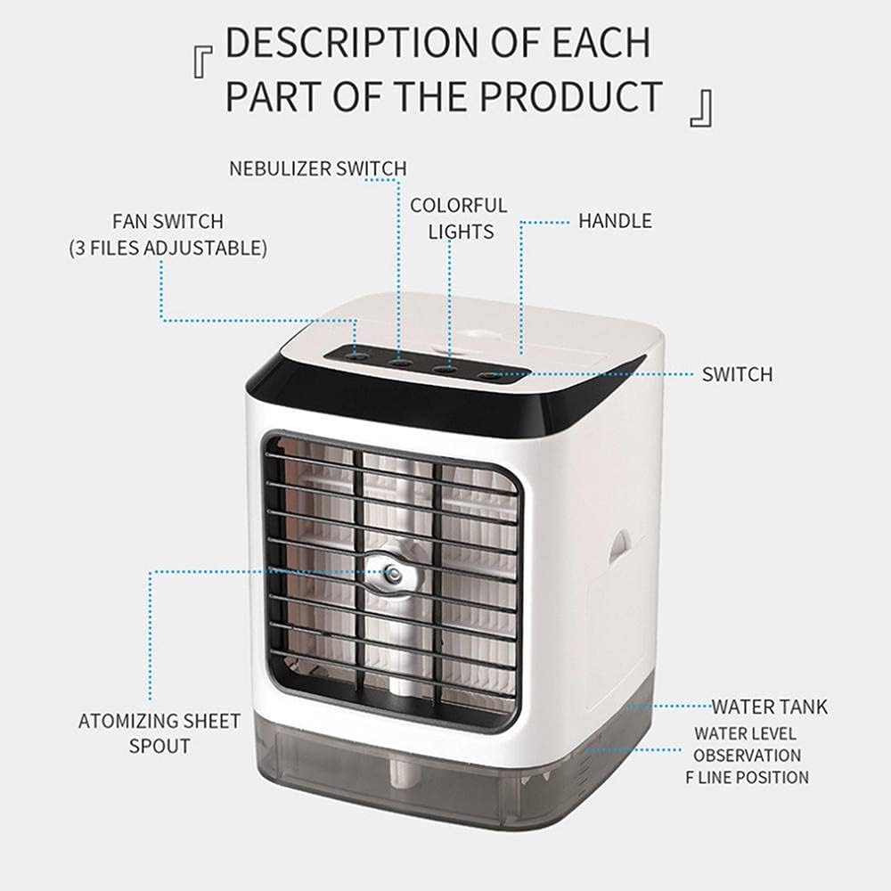 3 in 1 Mini Air Conditioner Fan Portable Mini Air Conditioner Desktop Moisturizing Sprayer Three-speed Adjustable USB Fan-White