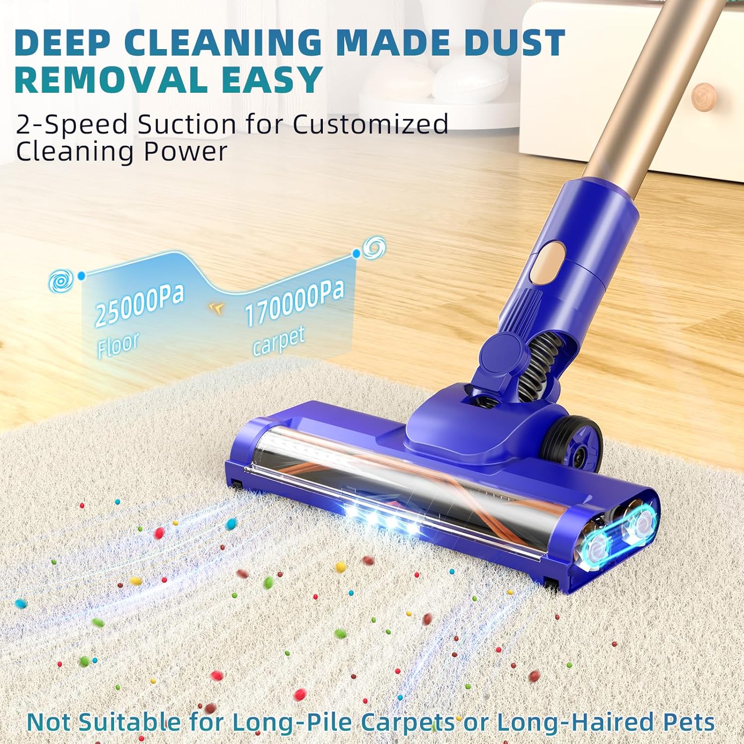 Cordless Vacuum Cleaner, 180° Bendable Wand Stick Vacuum Cleaners with LED Touch Screen, 8-in-1 Lightweight Rechargeable Vacuum with 1.5L Dust Cup for Home Hard Floor Low-Pile Carpet