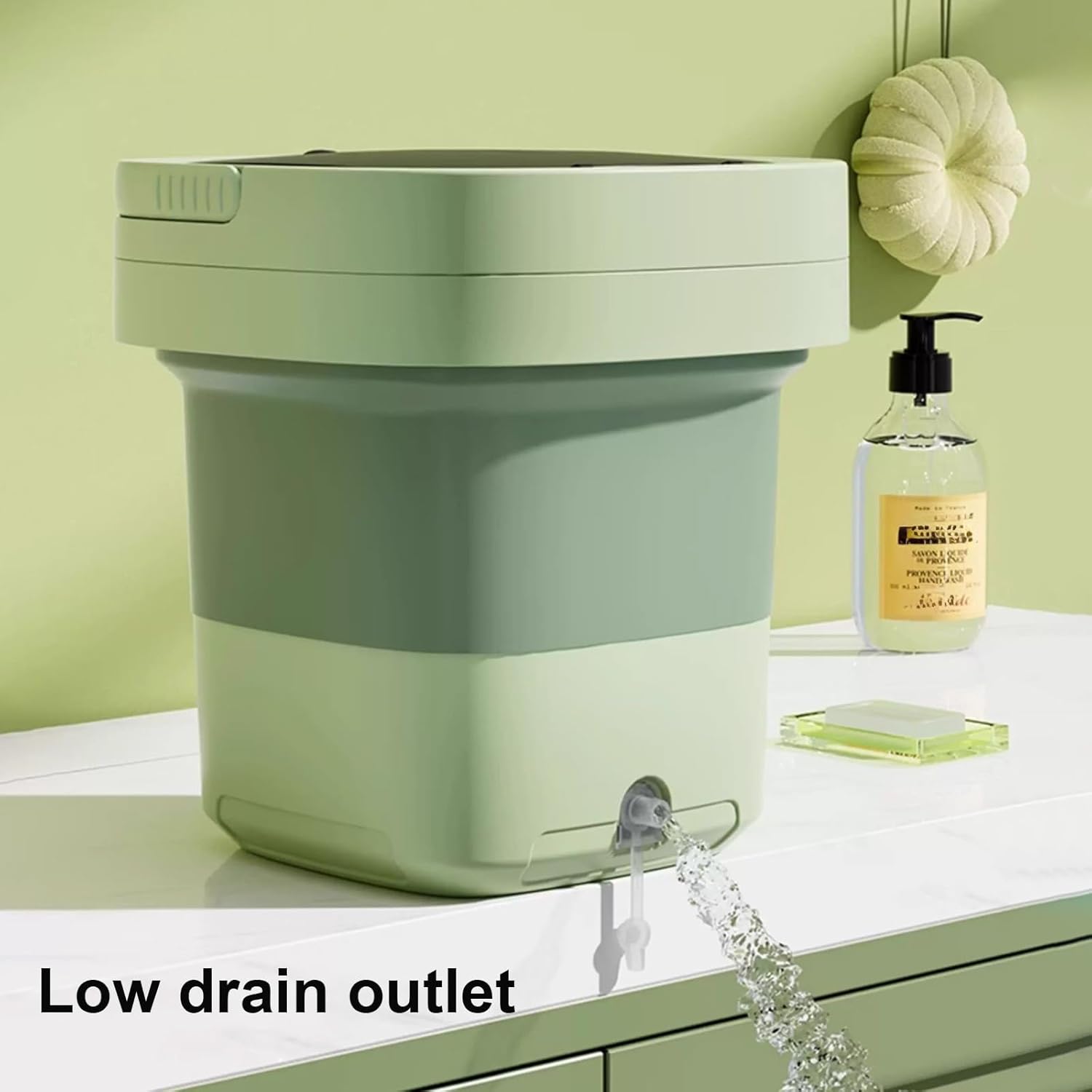 Portable Washing Machine, 16.5L Foldable Mini Washer with Drain Basket, Powerful Cleaning, for Underwear, Socks,Baby Clothes,Travel Camping Dorms RV Apartments(Green)
