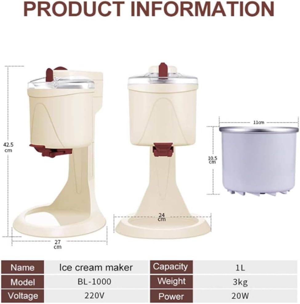 20W Desktop Soft Ice Cream Machine, 1000ML Fully Automatic Mini Fruit Soft Ice Cream Machine for Home Kitchens, Suitable for Households Bars Cafes Small Household Appliances