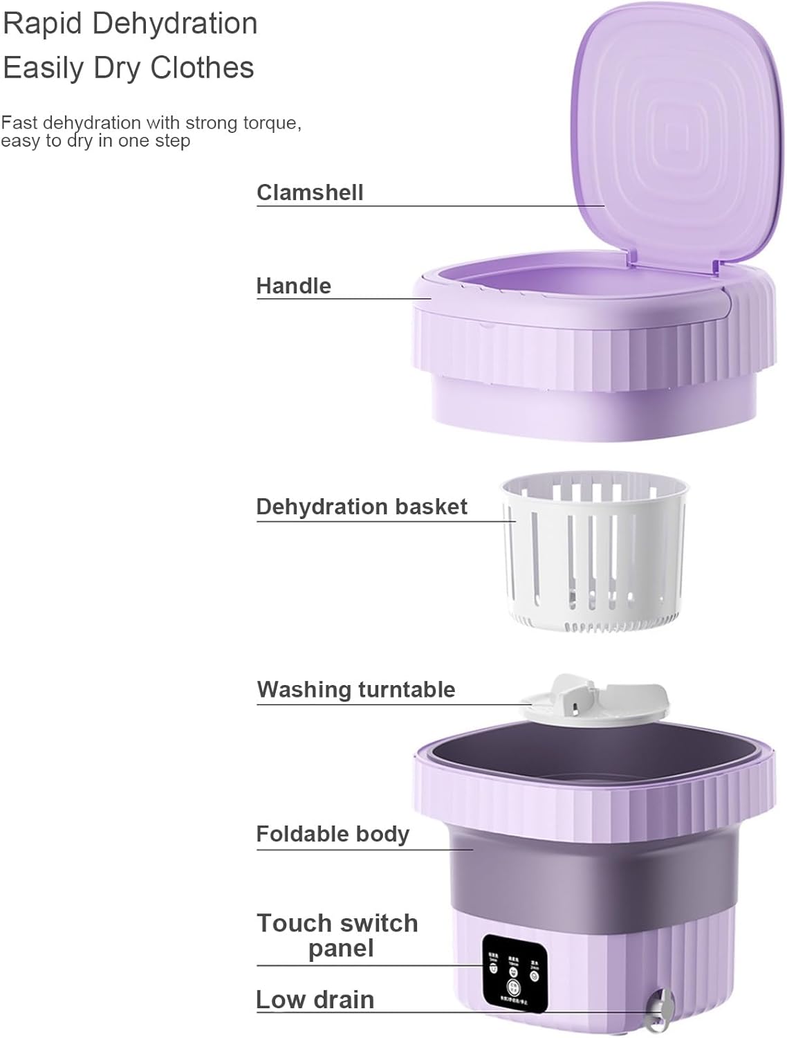 WHYATT Portable Washing Machine，9L Capacity ，3 Modes Cleaning for Baby Clothes, or Small Items, for Camping, Travel