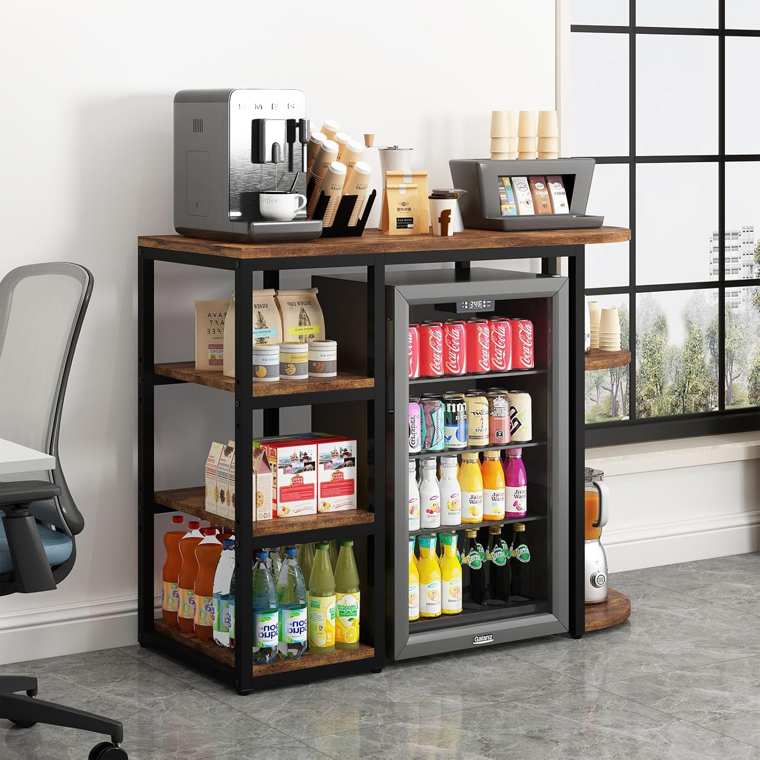 Mini Fridge Stand with Storage, Bakers Rack, Mini Fridge Cabinet with Storage, Coffee Bar Cabinet with Mini Refrigerator, Microwave Oven Stand Rack for Home Dorm Office.