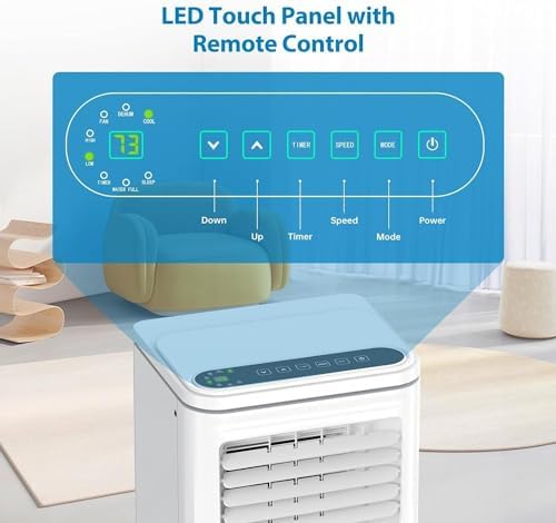 8,000 BTU Portable Air Conditioner 3-In-1 Cooling, Dehumidifier & Fan With LED Display, 24-Hour Timer, Remote Control, Casters & 59-Inch Exhaust Hose With Window Kit for Up to 350 Sq Ft