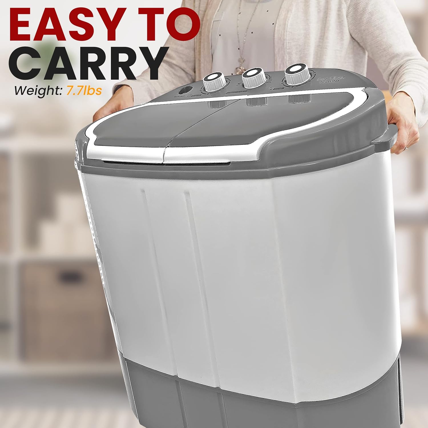 PURE CLEAN Compact Home Washer & Dryer, 2 in 1 Portable Mini Washing Machine, Twin Tubs, 11lbs. Capacity, 110V, Spin Cycle w/Hose, Translucent Tub Container Window, Ideal for Smaller Laundry Loads