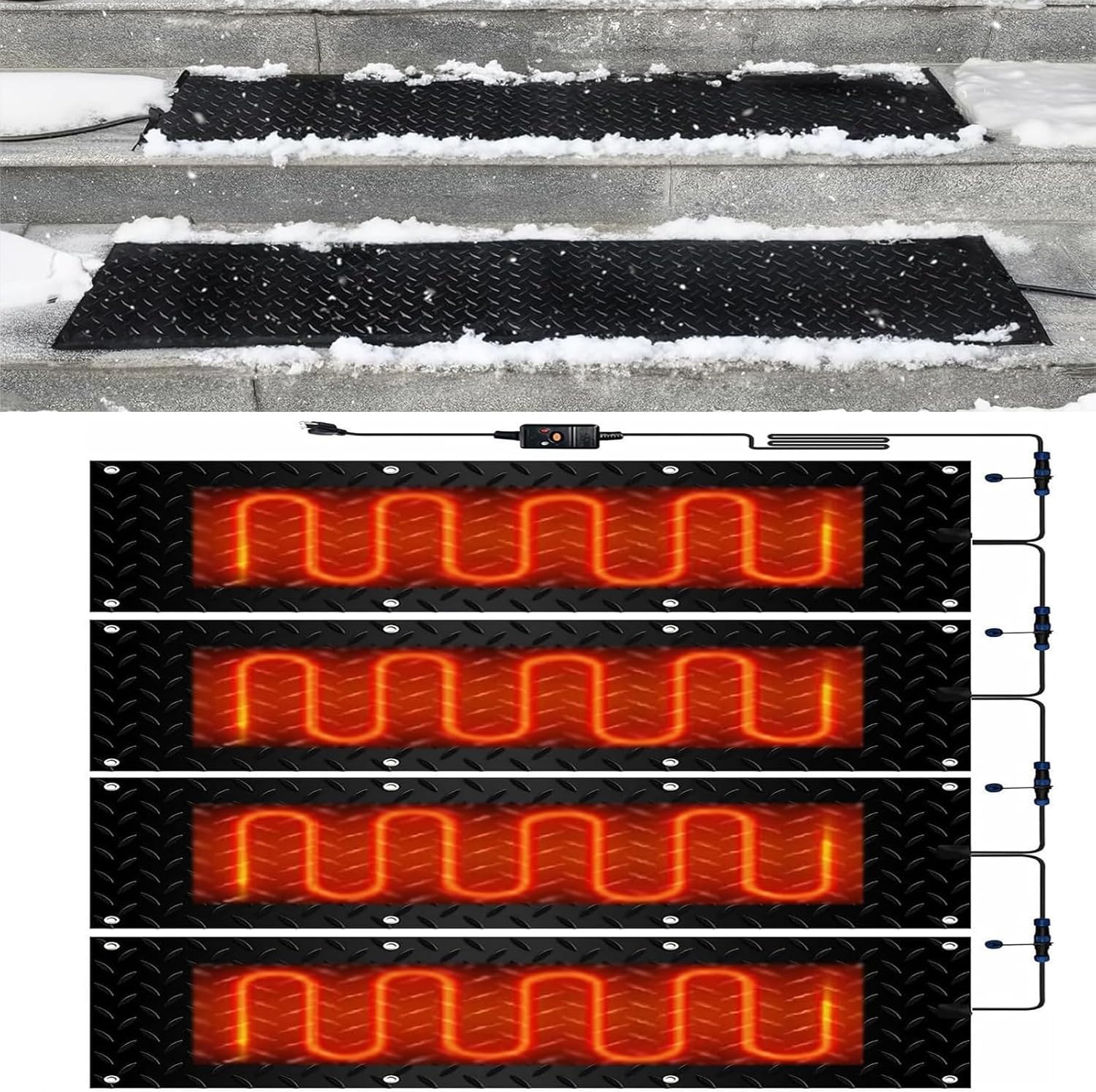 Snow Melting Mats - Electric Slip-Proof Walkway Mats for Winter Outdoor Use - with Power Cord(40x60cmx4Pcs)
