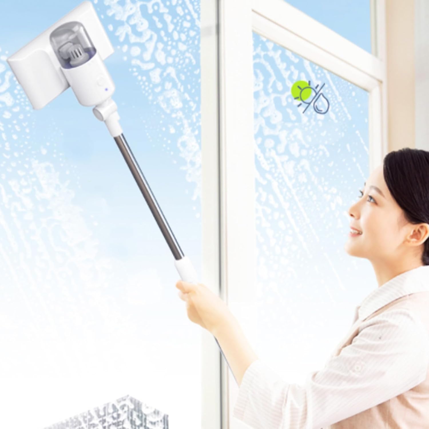 Handheld Window Cleaner,4 in 1 Dusting Vacuuming Scraping Wiping USB Rechargeable Telescopic Cordless Window Vacuum Electric Glass Cleaning Tool for Glass Tile Car Window