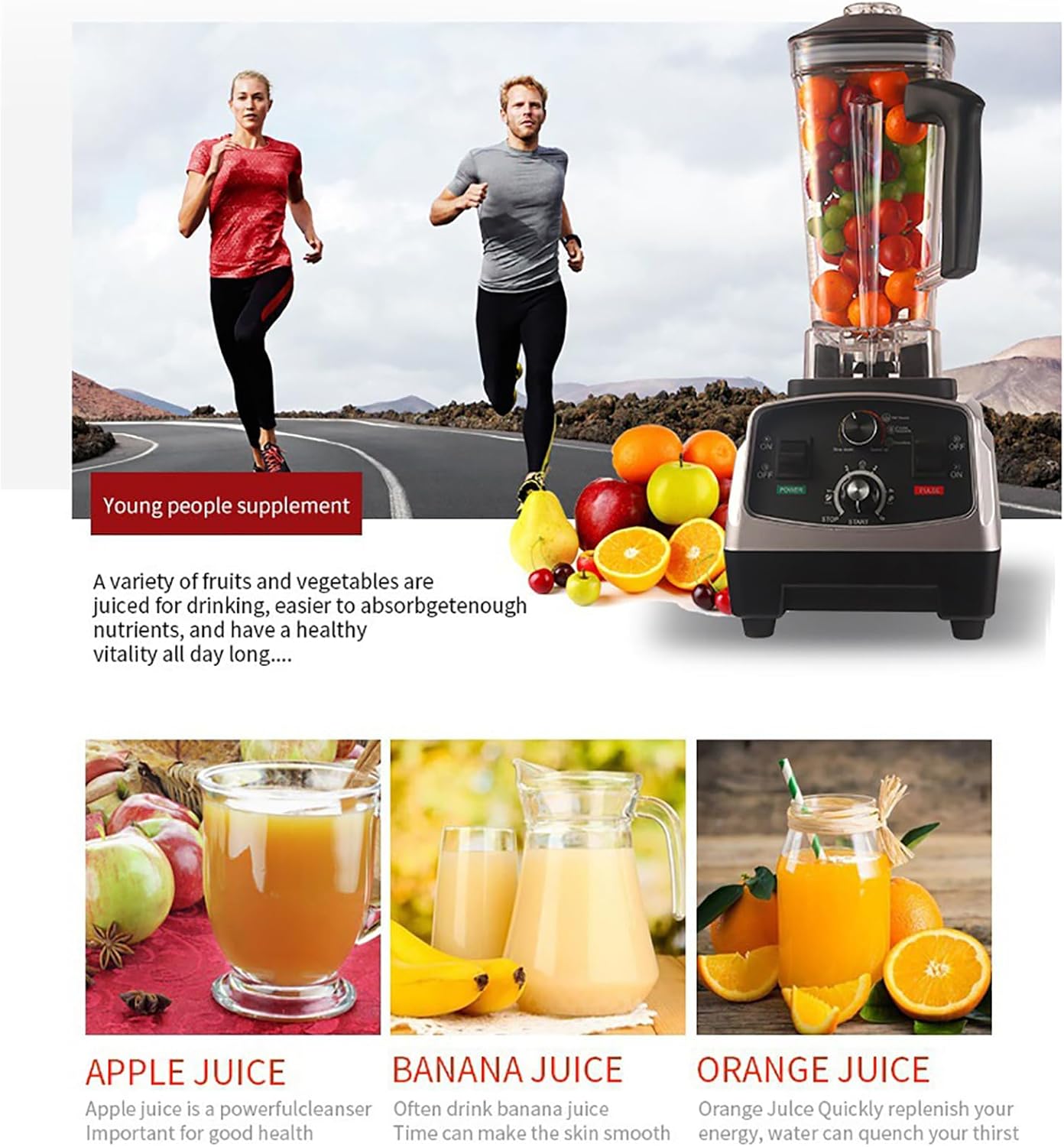 Jug Blender, 2L Electric Blender Smoothie Maker with 6-Leaf Blades and Overheat Protection, 1650W and Speed Adjustable, Smooth Blends with No Lumps, for Smoothies, Fruit Shakes, Puree