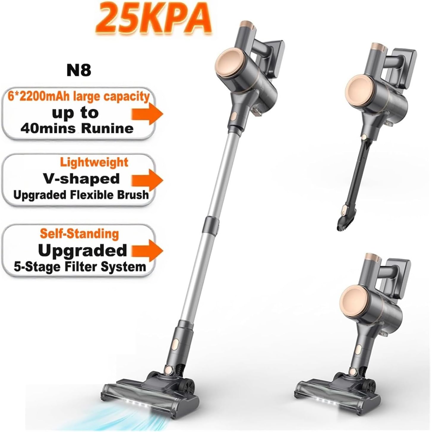 Compatible with INSE,N8 Cordless Vacuum Cleaner,25Kpa Suction 2200mAh Battery Lightweight Stick Vacuum for Hardwood/Carpet Home Cleaning Appliances(N8 Blue)