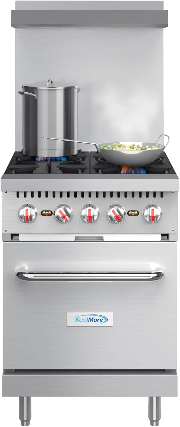 KoolMore 24 in. 4 Burner Commercial Liquid Propane Range with Oven (KM-CR24-LP)