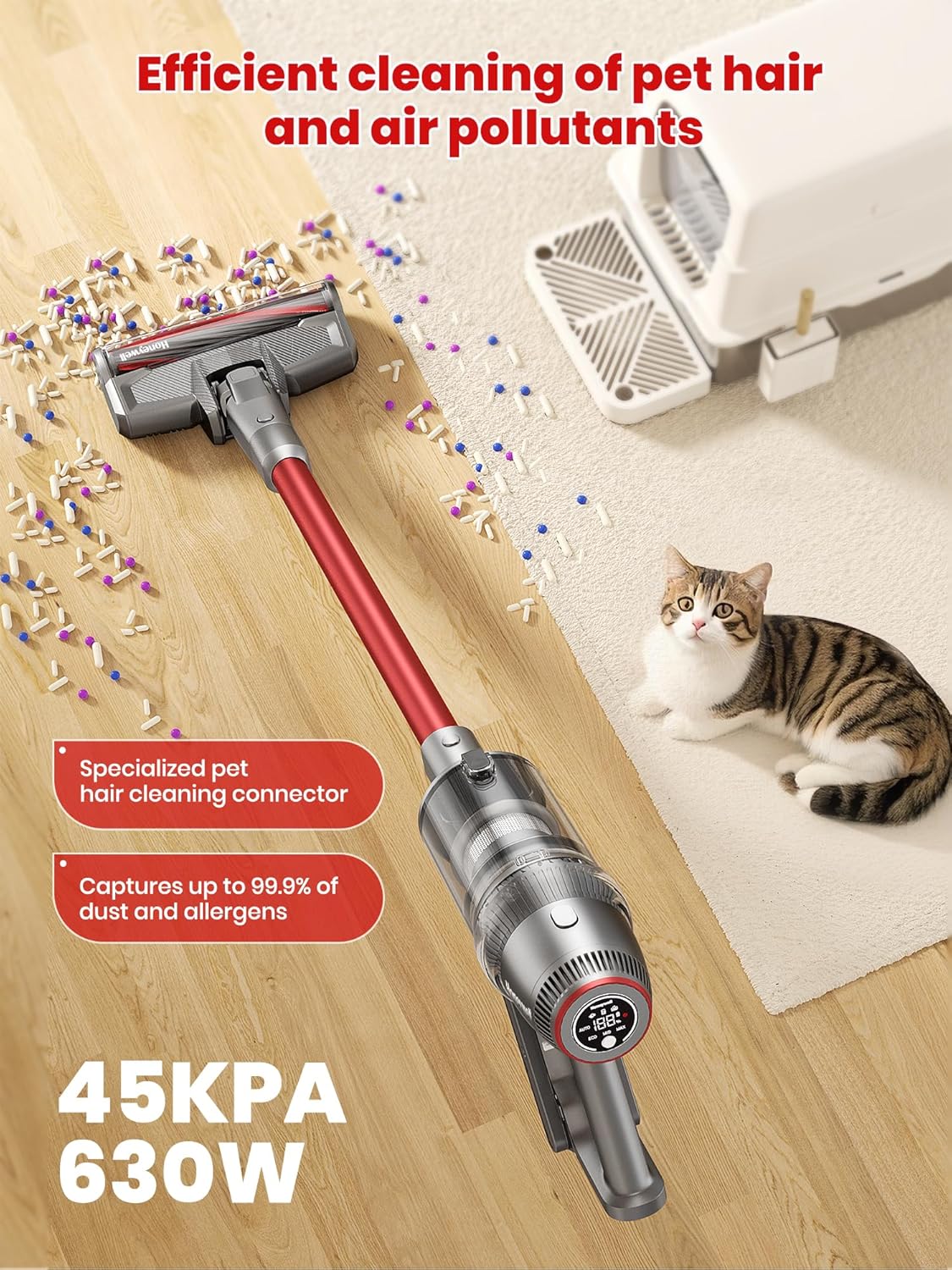 Honeywell Smart Cordless Vacuum Cleaner w/Automatic Adjustment, 10-in-1 Lightweight Stick Vacuum with 3000mAh Battery 70Mins Runtime, Rechargeable Cordless Vacuum for Pet Hair/Carpet/All Floor, VC14