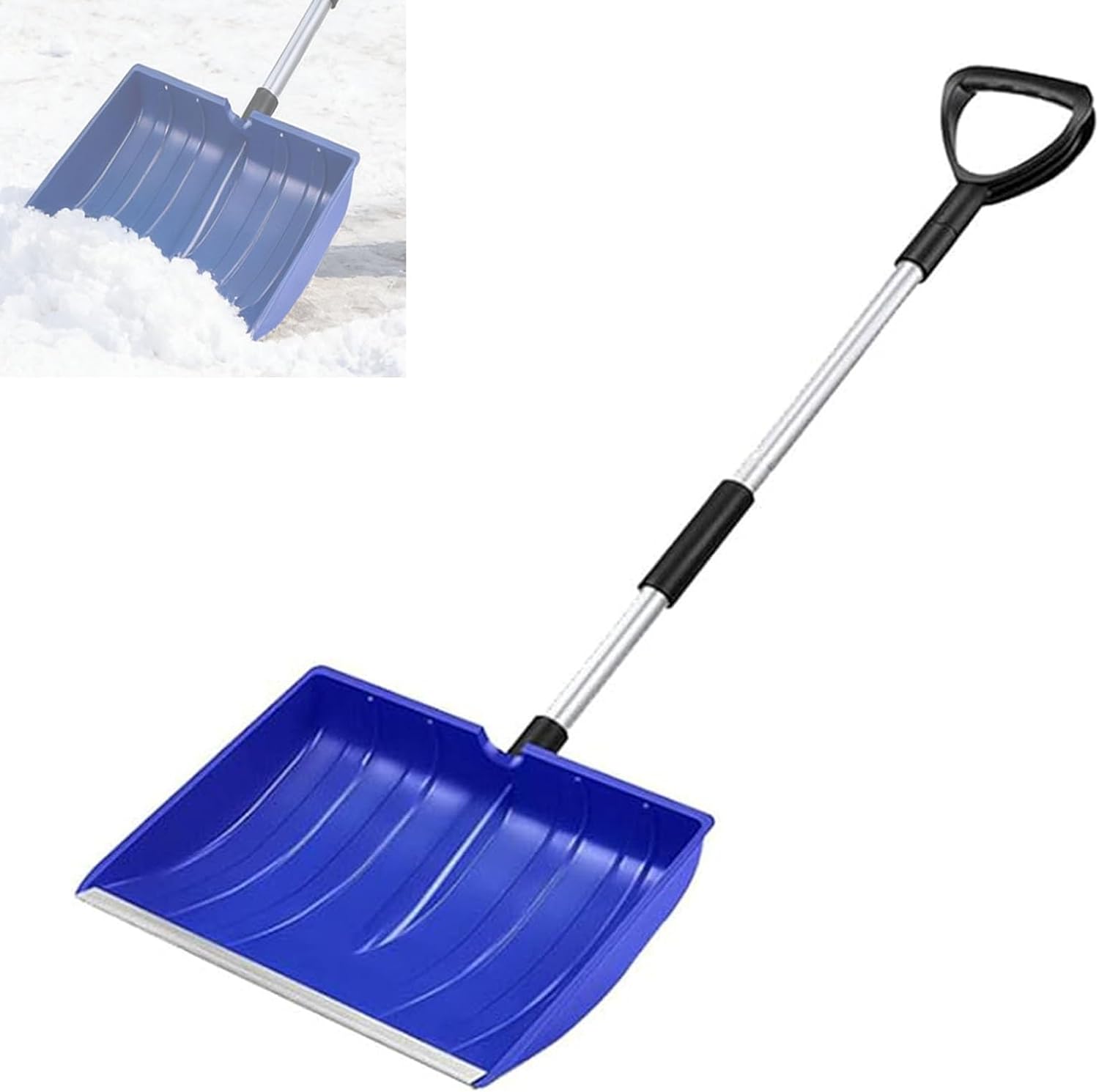 Removable Plastic Snow Shovel, Lightweight Shovel with Aluminum Edge, Snow Removal Tool, for Driveways, Sidewalks, Gardens and Outdoor(Blue)