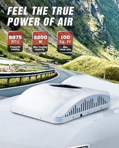 12V DC RV Roof Air Conditioner, 12 Volt Cooling and Heater Systems AC Unit Fits for RVs, Vans, Semi Truck, Cranes, Car Air Conditioner for Room up to 100 Sq. Ft.