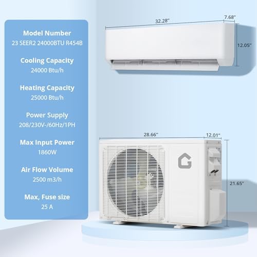 GarveeHome 24000BTU Mini Split Air Conditioner& Heater, 23 SEER2 208-230V Wall-Mounted Ductless AC Unit Cools Rooms Up to 1500 Sq. Ft, Efficient Inverter AC with Heat Pump & Installation Kit