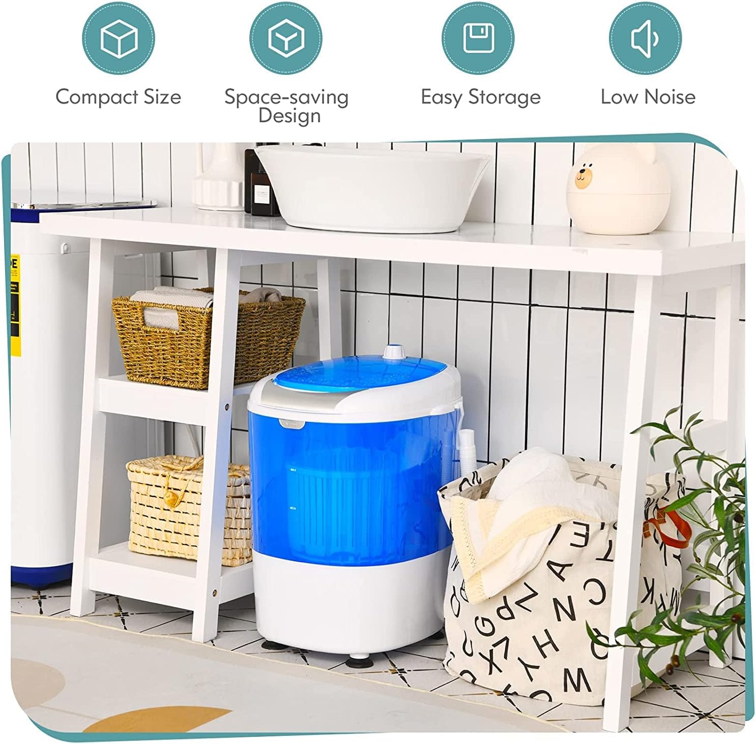 FUTADA Mini Washing Machine with Spin Dryer, Portable Clothing Washer Single Tub Washing Machine, 5.5lbs Washer Blue