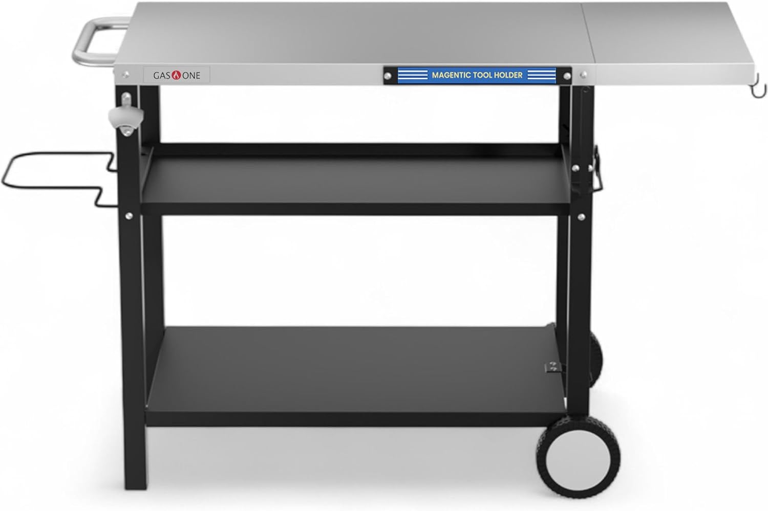 GasOne Stainless Steel Grill Table – 44 x 20-inch Rolling Grill Cart – Multifunctional Outdoor Side Table with Side Shelf, Trash Bag Hanger, Tool Holder – Ideal for Food Prep, Pizza Oven, Griddle
