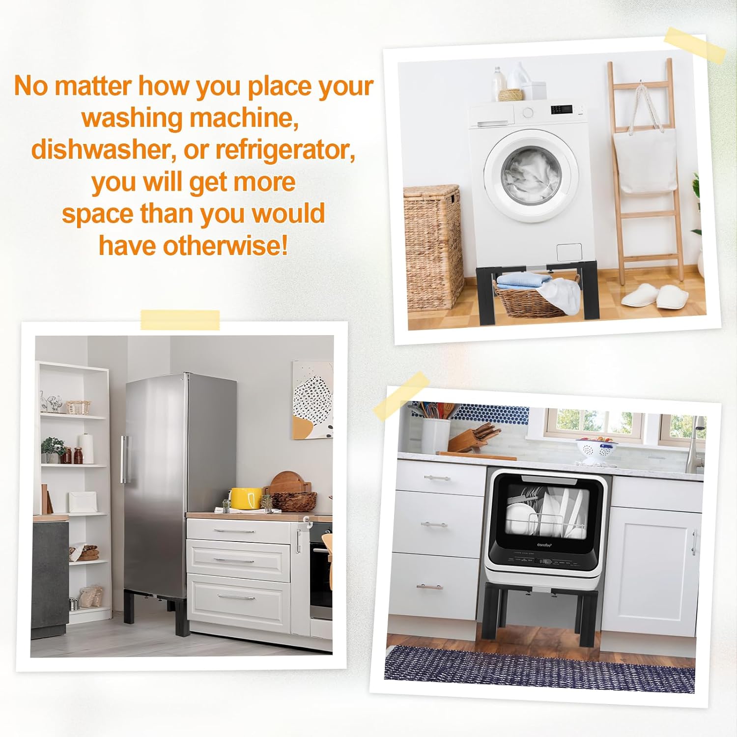 12 Inch Height All Steel Laundry Pedestal, 1000lbs Capacity，Sturdy Washer Dryer Pedestal with Anti Slip Mat, Adjustable Size for All Washer and Dryer, Refrigerator