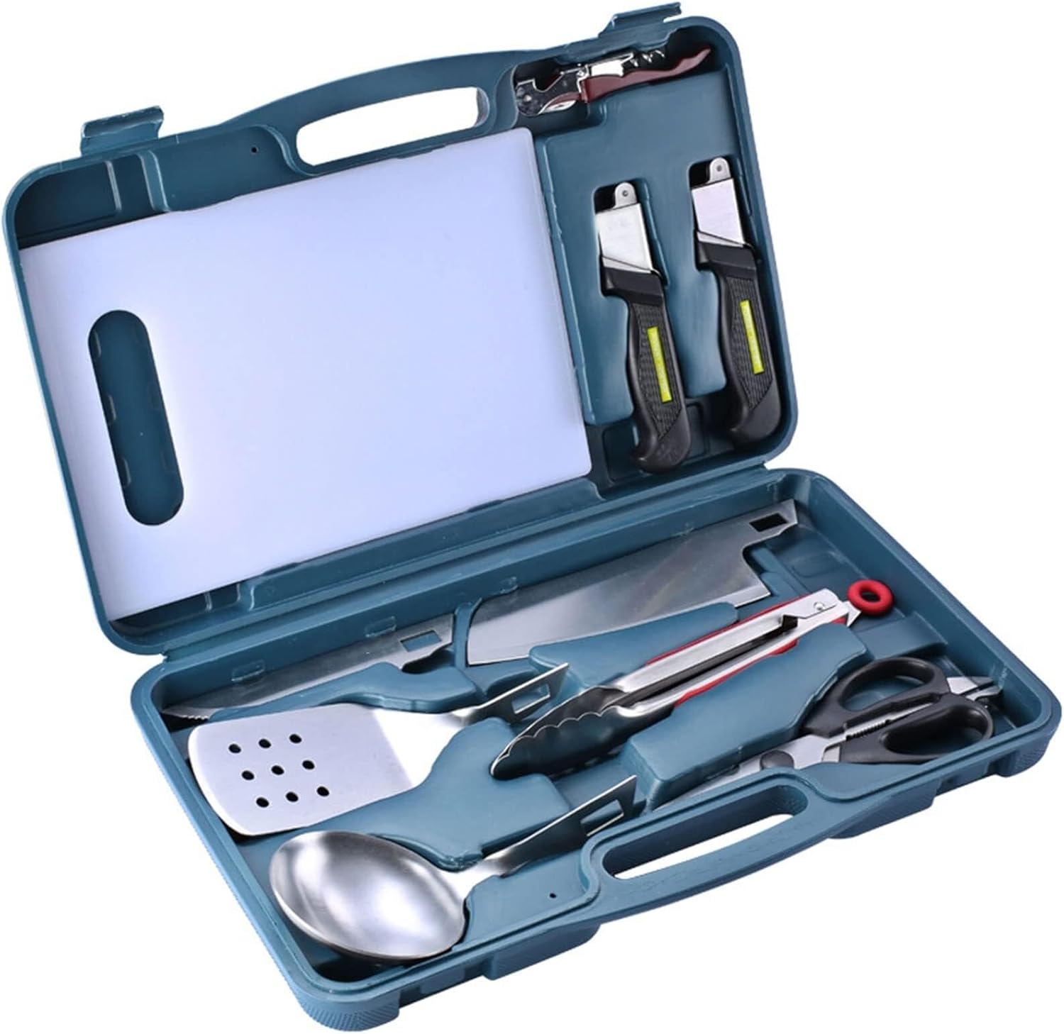 Stainless Steel Tool Set,Heavy Duty Heat Resistant Accessories,Portable Outdoor Cooking Tools,Long Handle Safety Design,Removable Suitcase Set