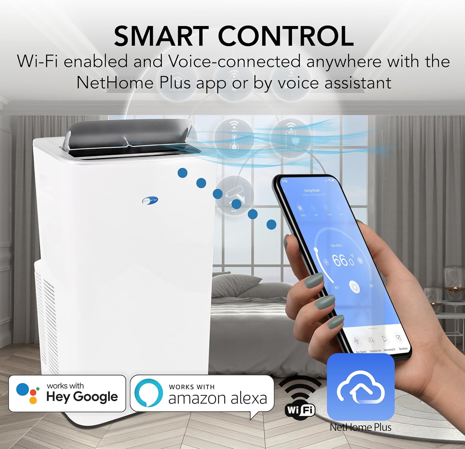 Whynter Portable Air Conditioner 13,500 BTU with Dehumidifier, Cooling Fan & Smart Wi-Fi for 500 Sq Ft Rooms, Includes AC Unit Window Kit, ARC-1050XP (10,000 BTU SACC), White