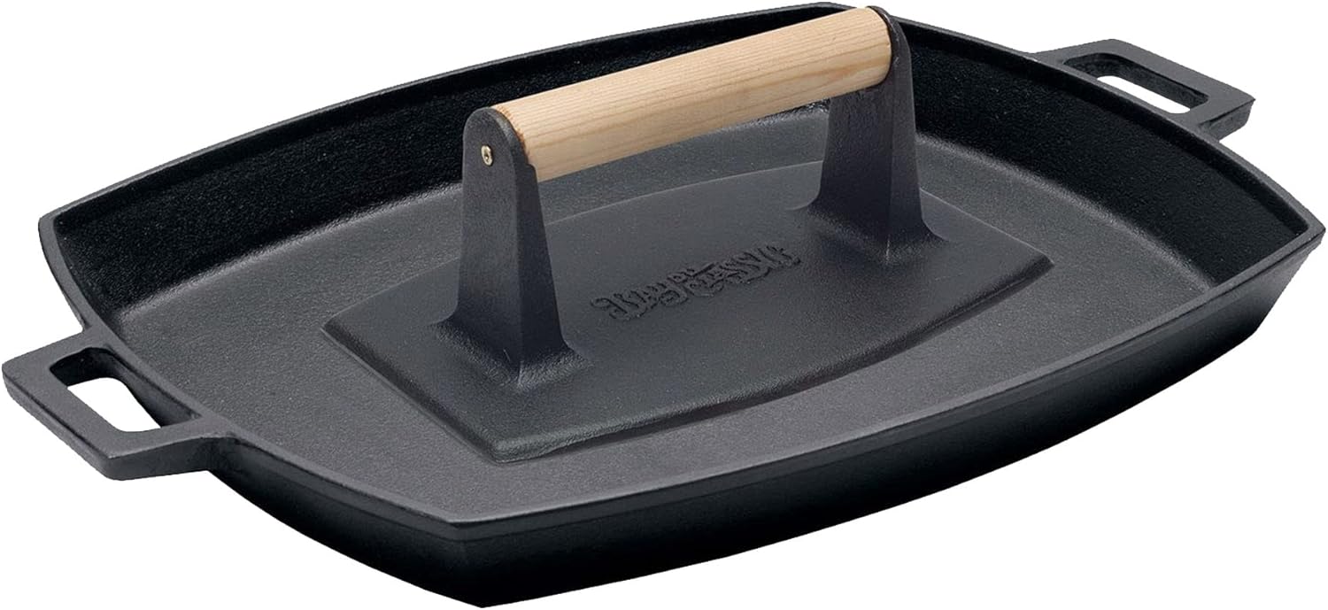 Bayou Classic 7455 Cast Iron Baking Pan and Bacon Press Set
