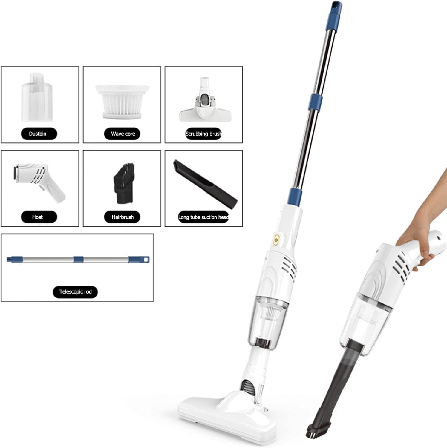 Stick Vacuum Cleaner, Handheld Vacuum with 5 Stage Filtration Bagless Handheld Vacuum, 4800PA Powerful Suction,30 Mins Cordless Lightweight Cleaner for Pet Hair and Fine Dust (White)