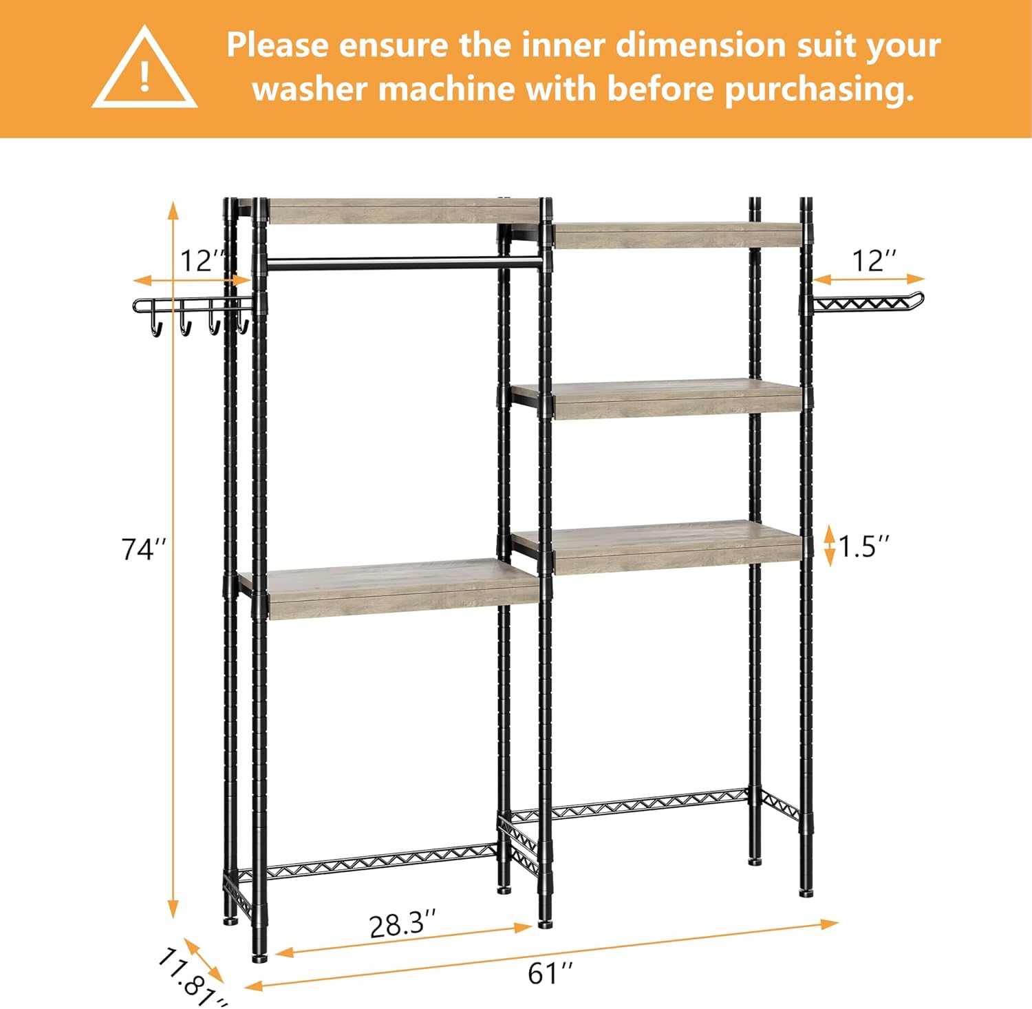 IDEALHOUSE Laundry Room Organization and Storage,5 Tier Wood Over The Washer and Dryer Storage Shelf with Drying Clothes Racks,Space Saver Heavy Duty Bathroom Laundry Shelf for Home Storage and Decor