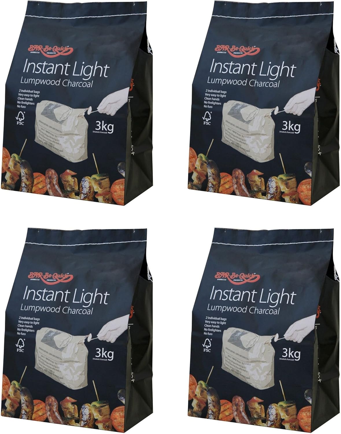 Holland Plastics Original Brand 4 X Bar Be Quick Instant Lighting Charcoal Clean Quick and Easy Simply Place On BBQ & Light 3Kg