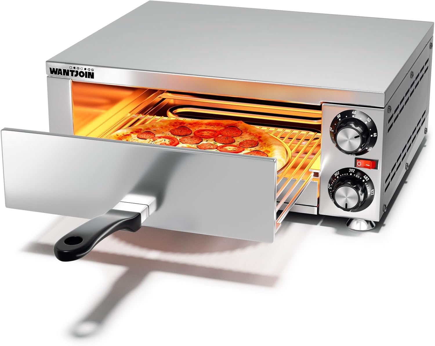 Wantjoin Pizza Oven Indoor - Electric Pizza Ovens Countertop Stainless Steel Commercial Pizza Maker Fits 12