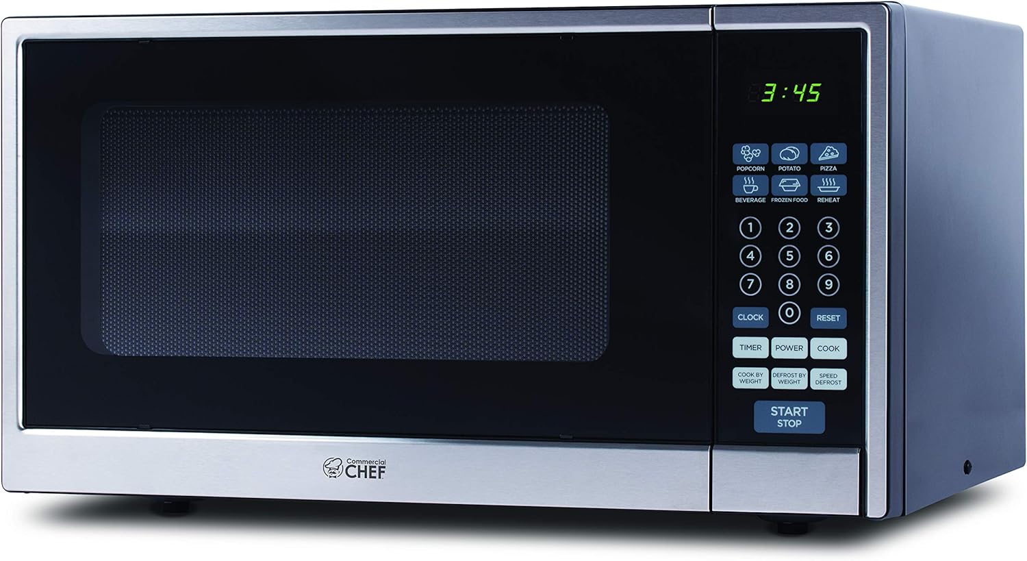 Commercial Chef Countertop Microwave, 1.1 Cubic Feet, Black With Stainless Steel Trim & BLACK+DECKER 4-Slice Convection Oven, Stainless Steel, Curved Interior fits a 9 inch Pizza, TO1313SBD