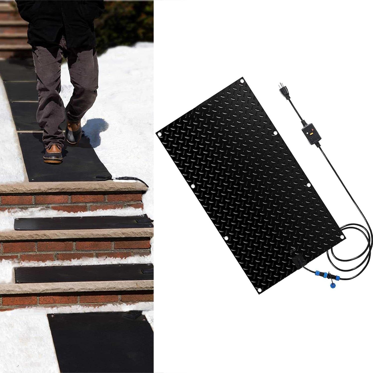 Thickened Snow Melting Mats with Power Unit, 1/2/3/4/5 pcs Outdoor Stairs- Non-Slip Winter Removal and Ice Melt Products -Heating Entrance(1 Pcs,10x48in/(25.4x121.9 cm))
