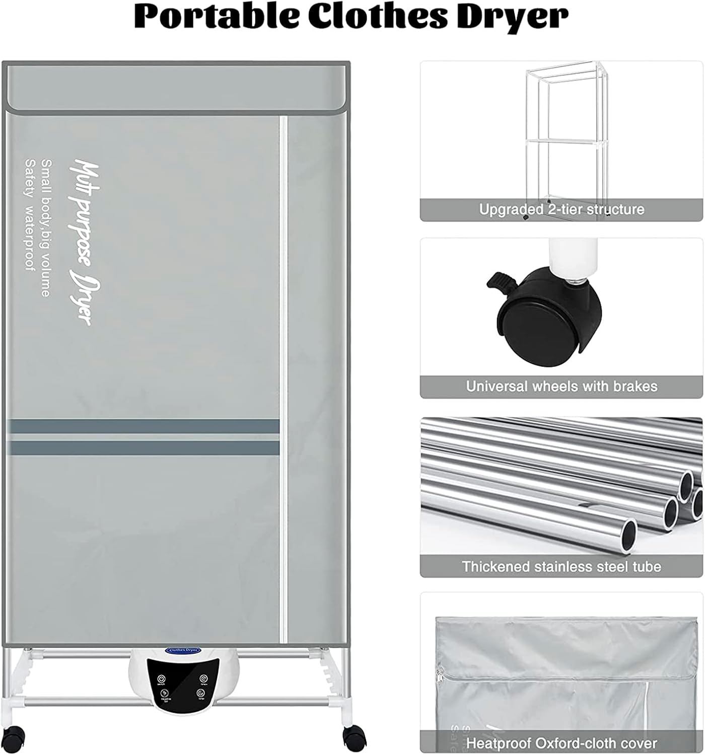 Electric Clothes Dryer with Remote Control and Timer, 1300W Large Capacity 2-Tier Heated Clothes Airer with Cover, Indoor Foldable Electric Clothes Airer Drying Rack, Overheat Protection,Grey