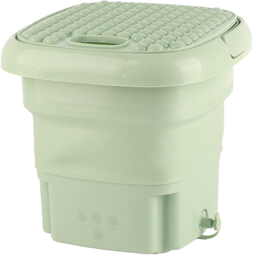Portable Washing Machine, 11L Upgraded Capacity Foldable Washer with 3 Modes Mini Compact Washing Machines Deep Cleaning Underwear for RV Apartments Camping Dorm Hotels US Plug 110V-240V(Green)