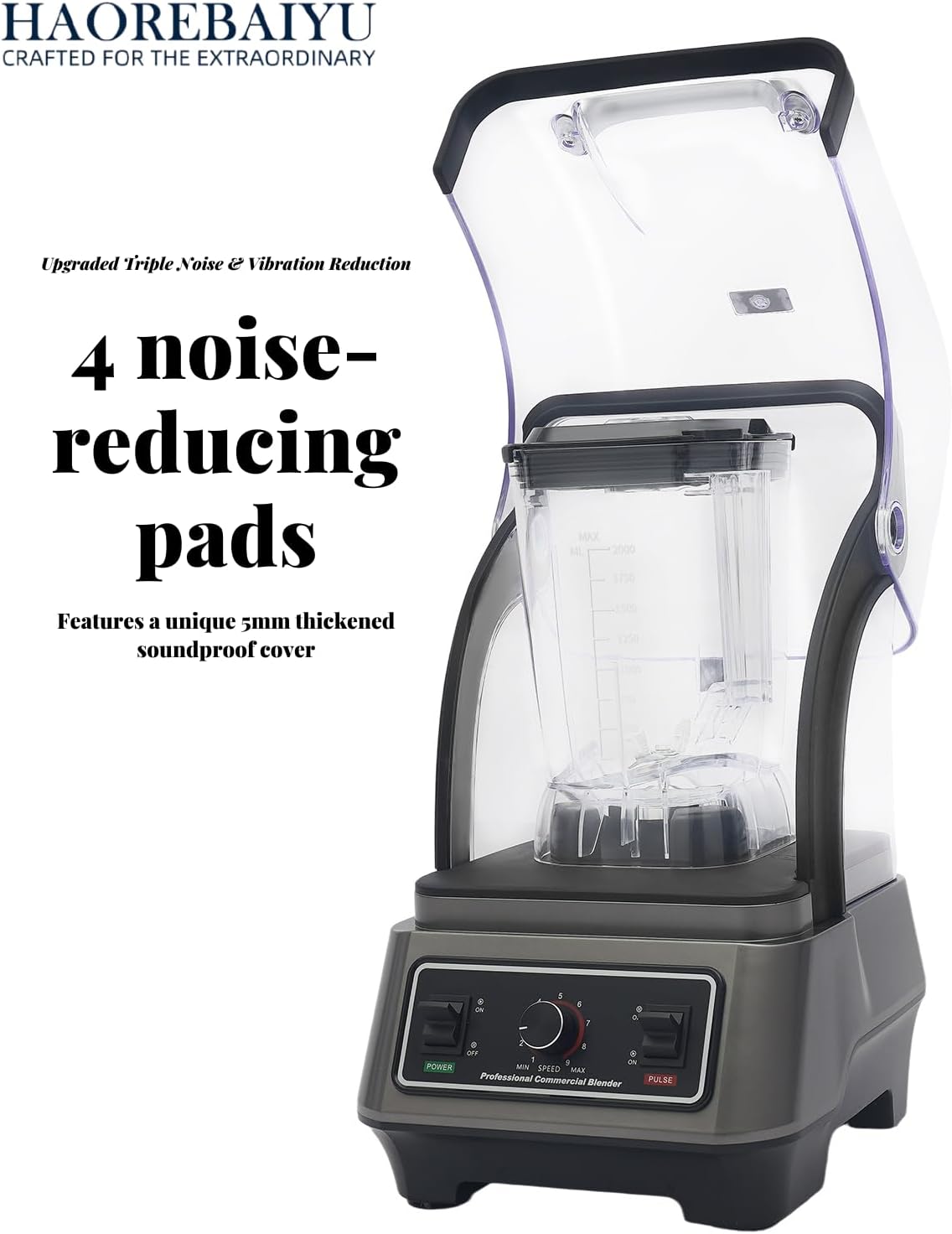 1600W Commercial Blender, 2L Large Capacity Multifunctional Blender with 9-Speed & Pulse, High-Speed Motor for Smoothies, Ice Crushing, Juice, Soup - Professional Heavy Duty & Quiet Design(110V)