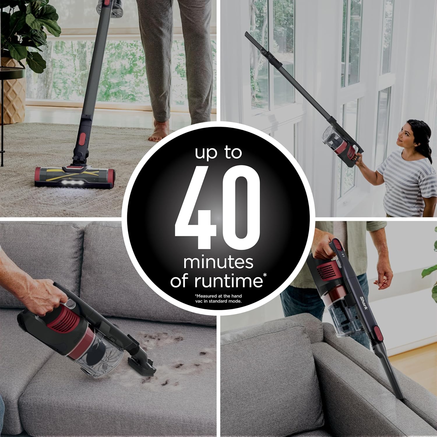 Shark WZ250RD Pet Pro Cordless Stick Vacuum with PowerFins Brushroll, XL Capacity, Self-Cleaning BrushRoll, LED Headlights, 40min Runtime, Perfect for Pets, Red (Renewed)