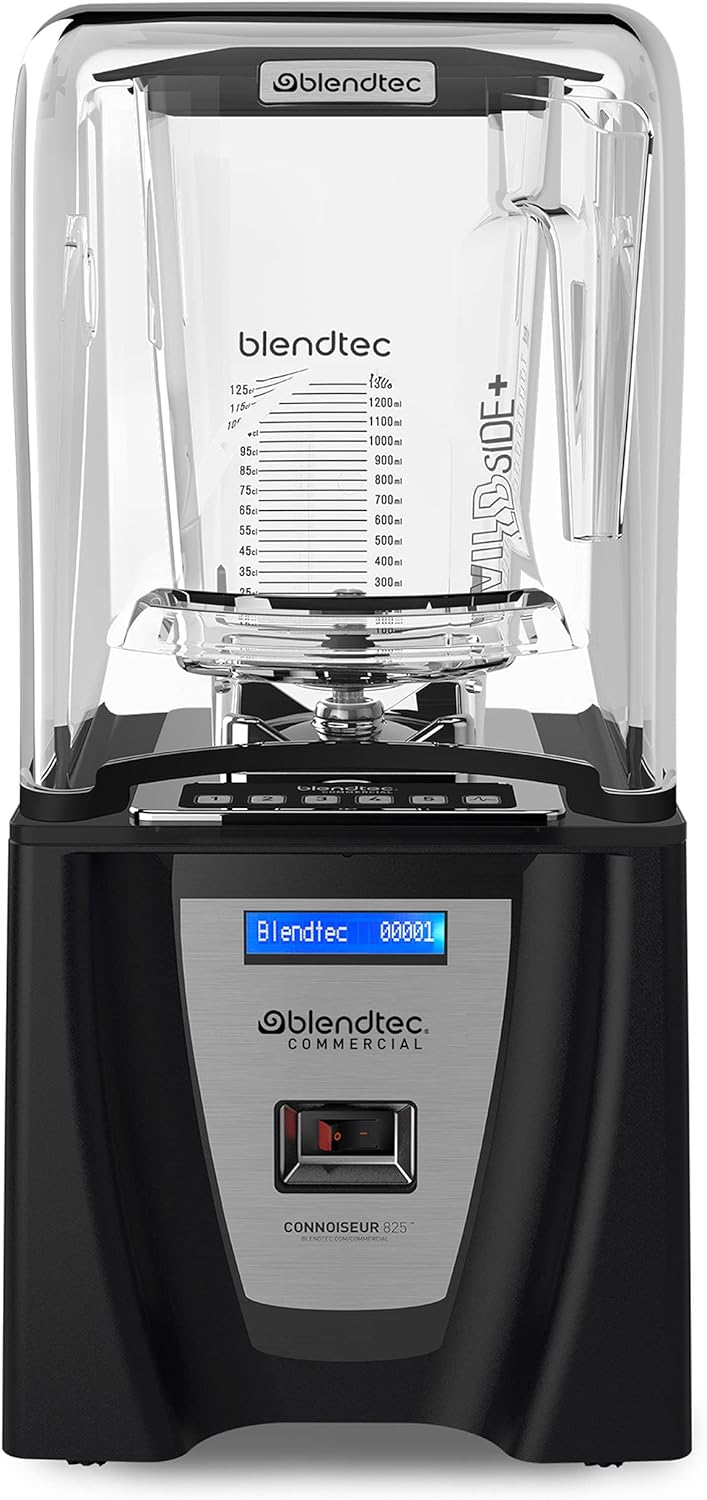Blendtec Connoisseur 825 Commercial Blender with WildSide+ Jar (96 oz), Includes Blendtec Q Series Sound Enclosure, Strongest & Quietest Commercial-Grade Power, 30 Pre-programmed Cycles, Black