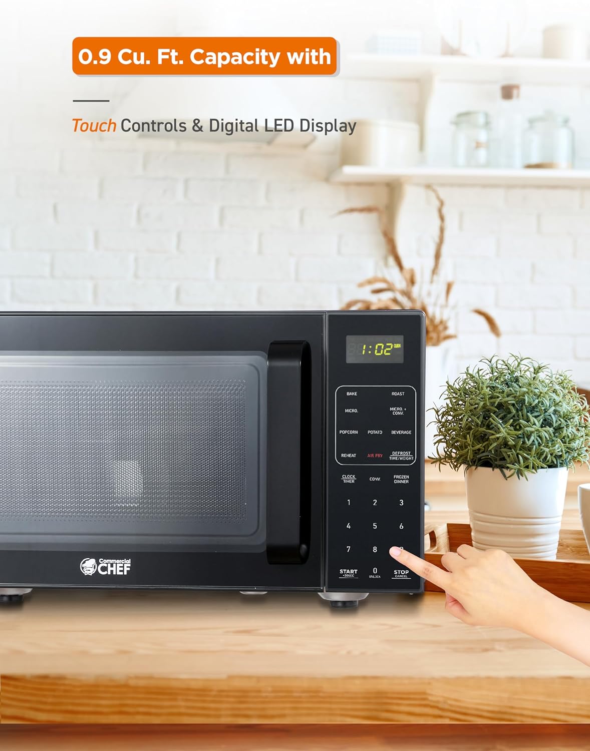 Commercial Chef 5-in-1 Countertop Microwave Air Fryer Combo, 0.9 Cu. Ft. Capacity, Microwave Air Fryer Convection Oven Bake and Roast, 900W, 10 Power Levels