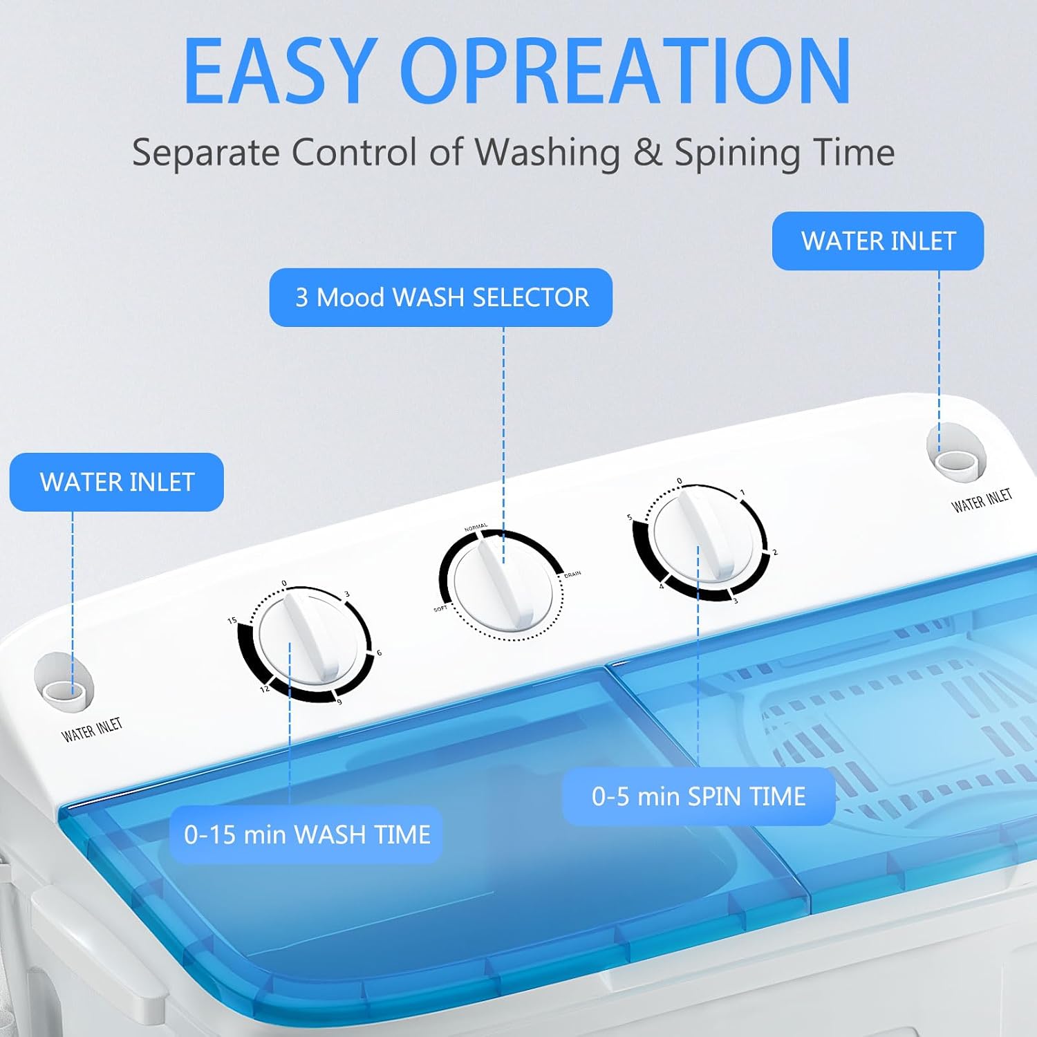 18lbs Portable Twin Tub Washing Machine with Drying Rack& Hanger, 11lbs Washer and 7lbs Spinner Combo, Comppact Laundry Machine for Apartments, Dorms, RVs, Carmping