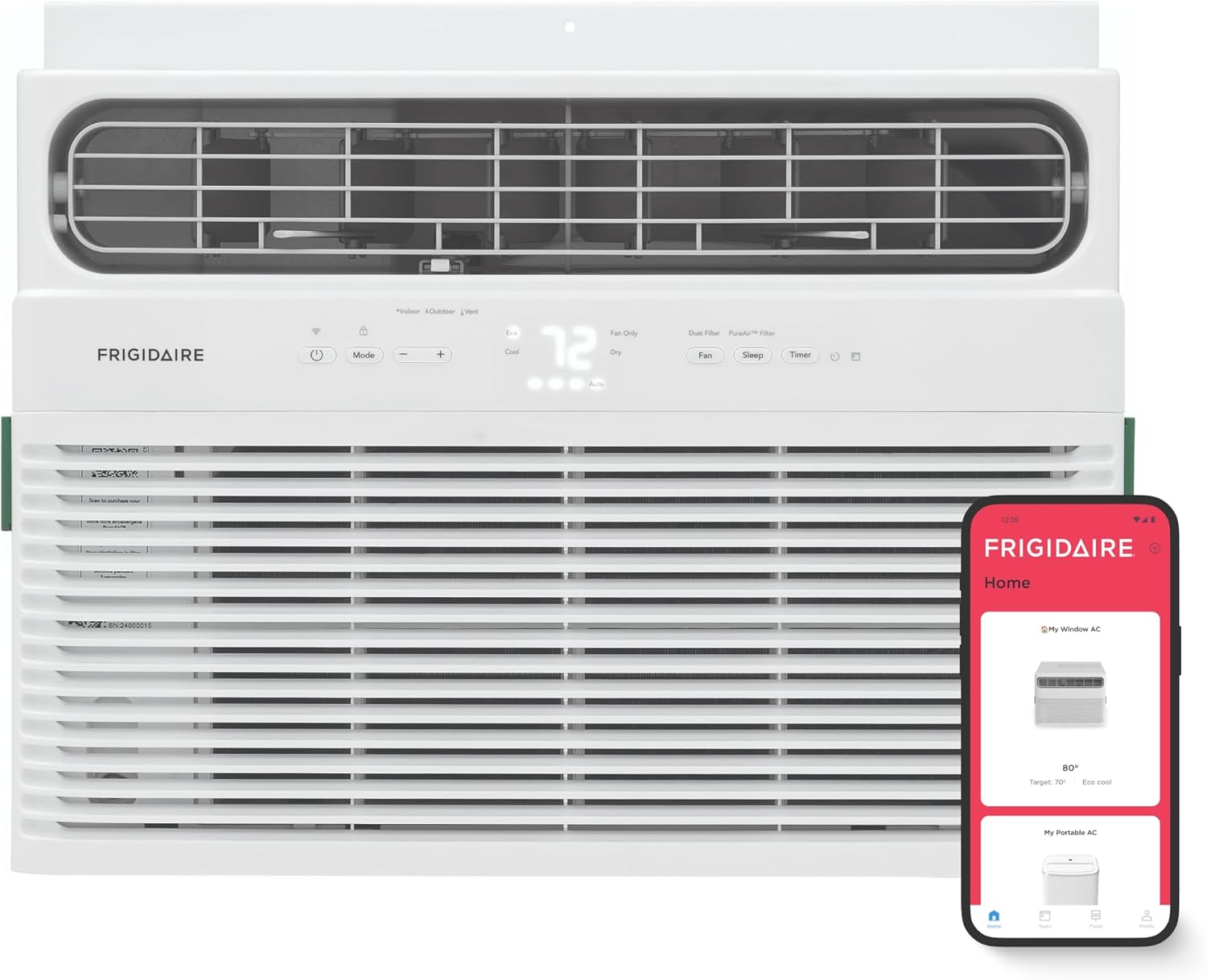 Frigidaire 12,000 BTU Smart Window Air Conditioner with Wi-Fi, Cools Up to 550 Sq. Ft., Remote Control, Quiet Operation, Eco Mode, 3 Fan Speeds, White