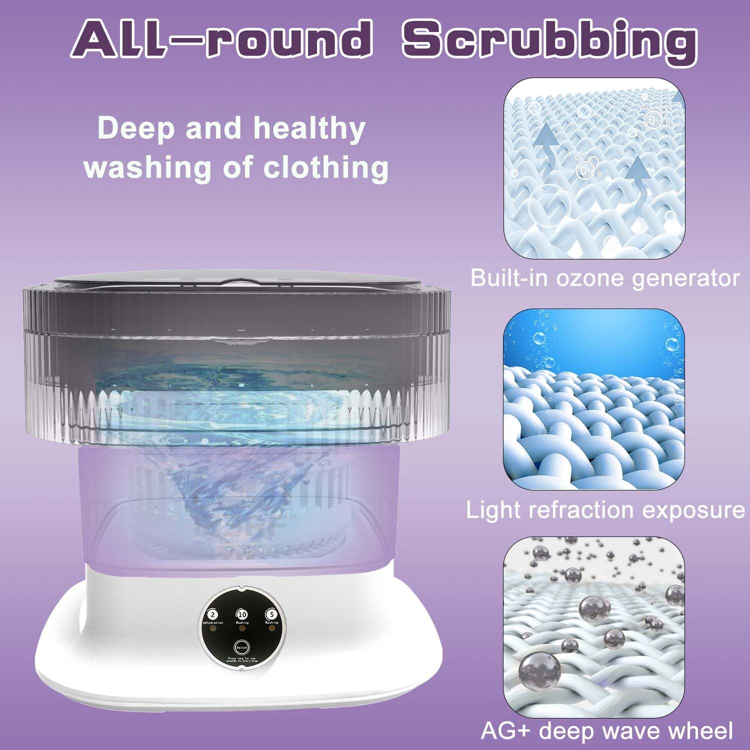 Portable Washing Machine, 16L Mini Washer and Dryer, 60W Foldable Lavadora Portatil with Spin,Small Compact Clothes Laundry for Underwear, Baby Clothes, Socks (Purple)