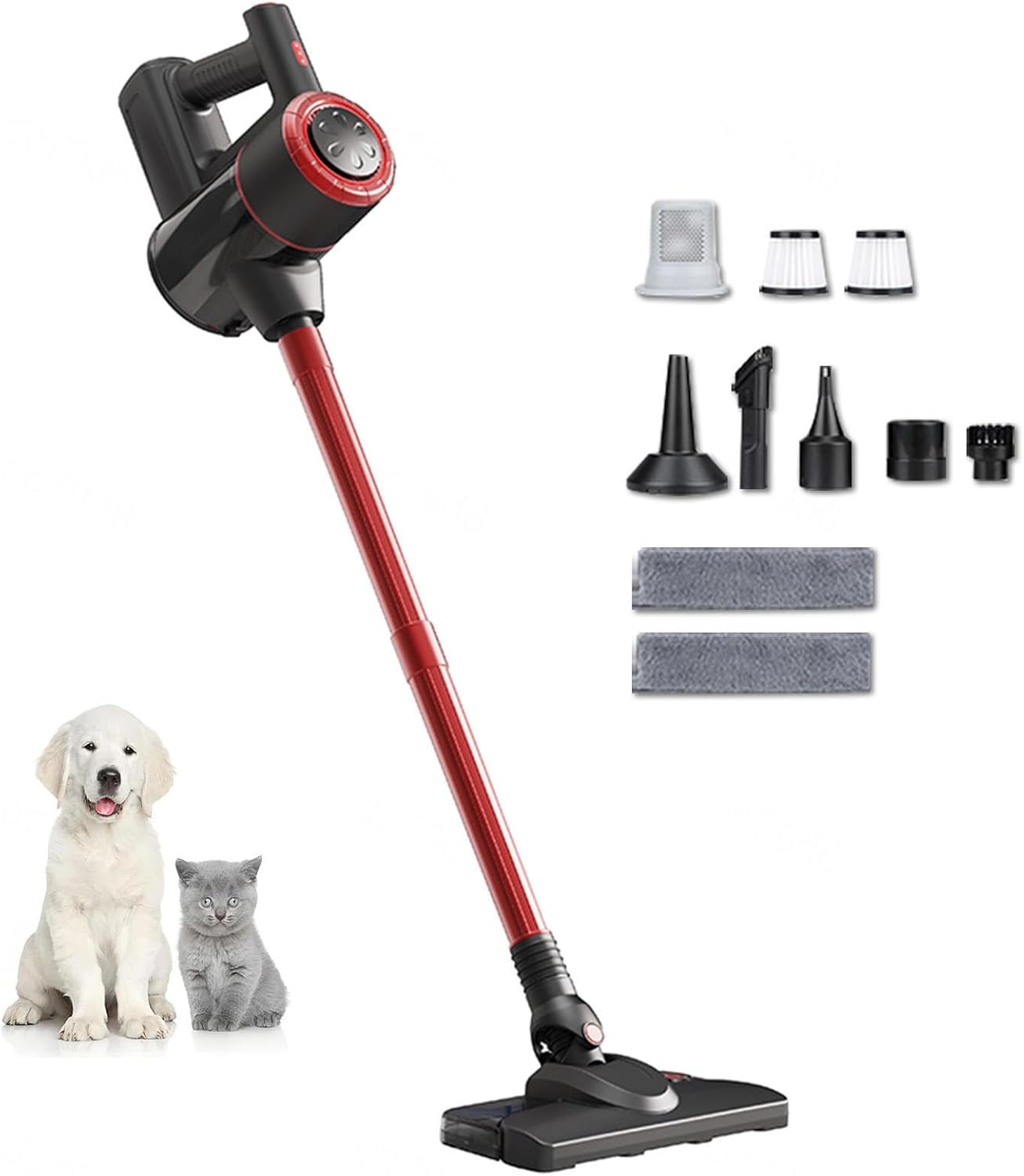 Lightweight and Versatile Cordless Wet Dry Vacuum Cleaner 18Kpa, 35mins Runtime, Rechargeable , Cordless Vacuum and Mop Combo Self-Standing Vacuum Mop Combo for Kitchen, Bedroom, Living Room ,Red