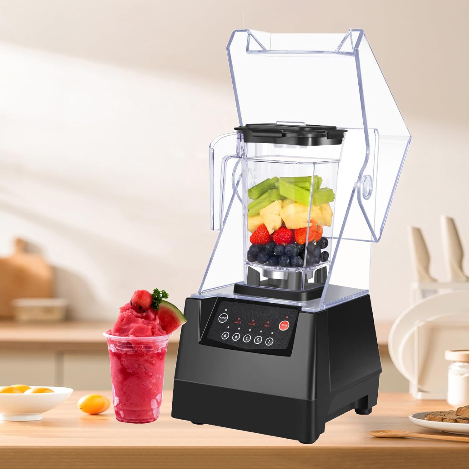 Professional Blender, 2000ml Smoothie Machine, with Shield Quiet Sound Enclosure, Self-Cleaning 6 Blades, for Kitchen, Fruits, Shakes, Smoothies