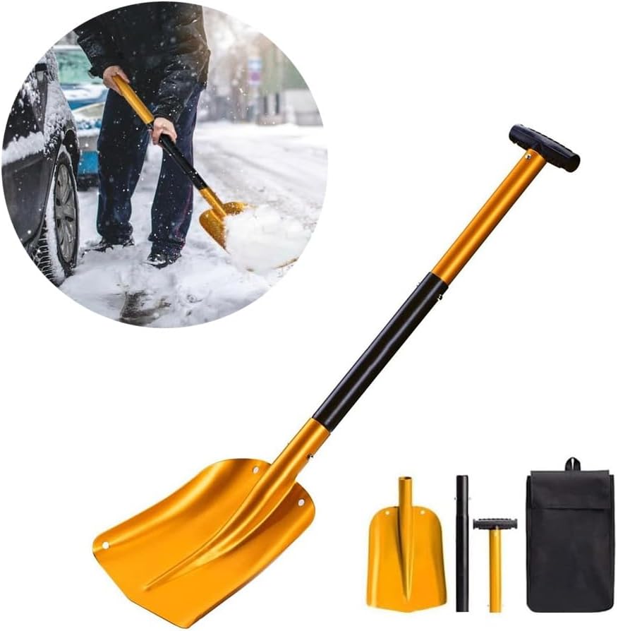 Snow Shovels, 2024 New Upgrade Snow Shovels for Snow Removal, Aluminum Portable Snow Shovel for Garden, Camping, Snowman Playing and Emergency (Size : Gold)